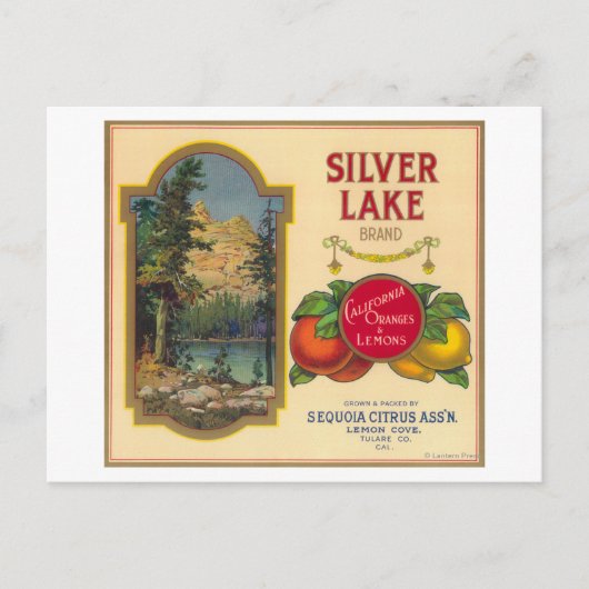 Carte Postale Label Orange Silver Lake Lemon Cove, CA (Devant)