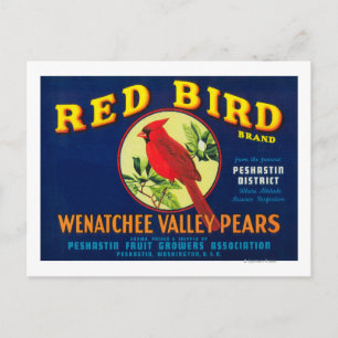 Carte Postale Label Red Bird Pear Crate, WA