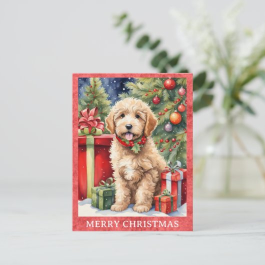 Carte Postale Labradoodé Joyeux Noël mignon Chien chiot (Debout devant)