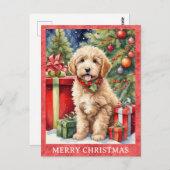 Carte Postale Labradoodé Joyeux Noël mignon Chien chiot (Devant / Derrière)