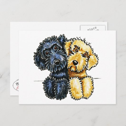 Carte Postale Labradoodles Jaune Noir Linked Up (Devant / Derrière)