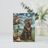Carte Postale Labrador chocolat steampunk Van Gogh (Debout devant)