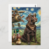 Carte Postale Labrador chocolat steampunk Van Gogh (Devant / Derrière)