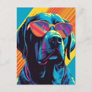 Carte Postale Labrador coloré avec lunettes de soleil