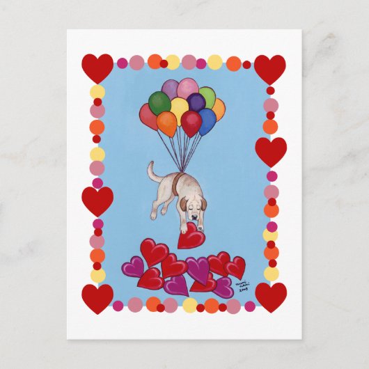 Carte Postale Labrador jaune collectionnant LOVE (encadré) (Devant)