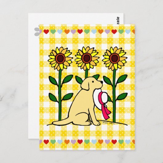 Carte Postale Labrador Jaune d'été avec tournesol (Devant / Derrière)