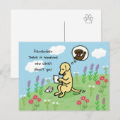 Carte Postale Labrador jaune et lettre que quelqu'un prend soin (Devant / Derrière)