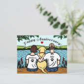 Carte Postale Labrador jaune et maman et papa (Debout devant)