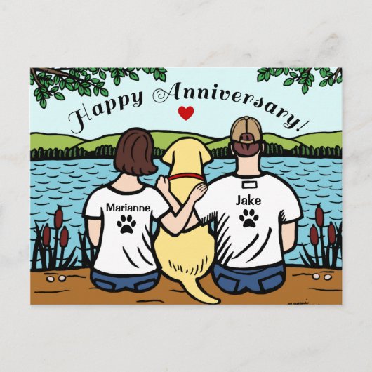 Carte Postale Labrador jaune et maman et papa (Devant)