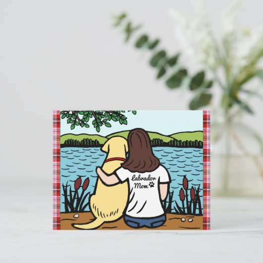Carte Postale Labrador jaune et maman longue (Debout devant)