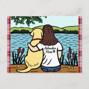 Carte Postale Labrador jaune et maman longue