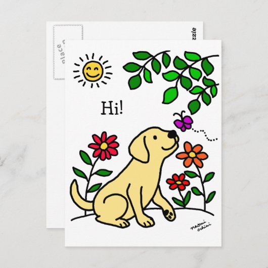 Carte Postale Labrador jaune et vert (Devant / Derrière)