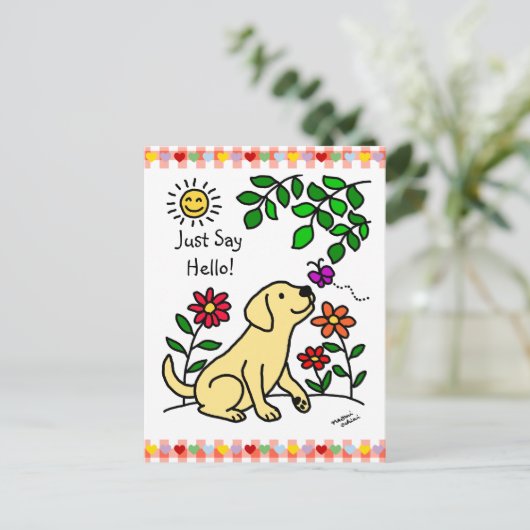 Carte Postale Labrador jaune et vert (Debout devant)