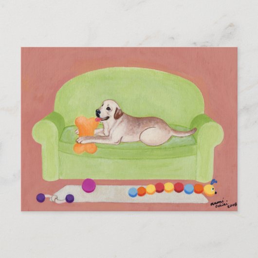 Carte Postale Labrador jaune sur le canapé vert (Devant)