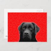 Carte Postale Labrador noir avec Coeurs rouges (Devant / Derrière)