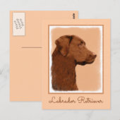 Carte Postale Labrador Retriever (Chocolat) Peinture - Chien Art (Devant / Derrière)