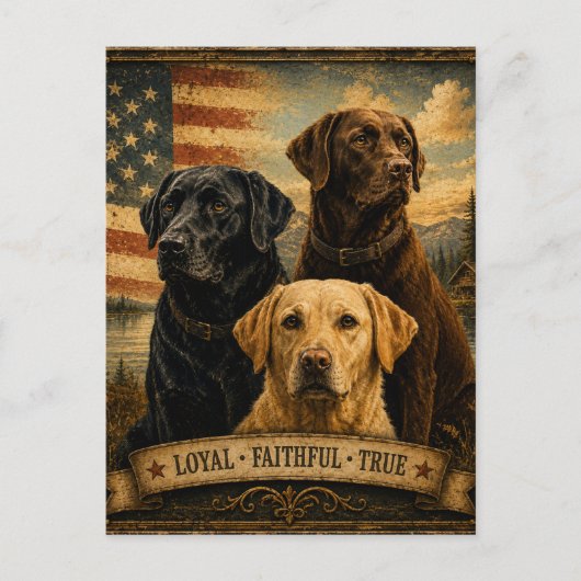 Carte Postale Labrador Retriever Rustic American Flag (Devant)
