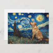 Carte Postale Labrador Retriever Yellow Lab Chien Starry Night (Devant / Derrière)