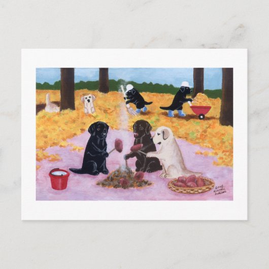 Carte Postale Labradors Automne Amusement (Devant)