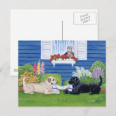 Carte Postale Labradors dans la peinture du jardin (Devant / Derrière)