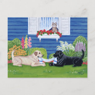 Carte Postale Labradors dans la peinture du jardin