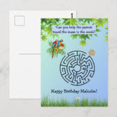 Carte Postale Labyrinthe de perroquets et de graines sur des car (Devant / Derrière)