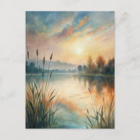 Lac aquarelle Lever de soleil Paisible
