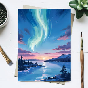 Carte Postale Lac Aurore Boréale Paysage de Nuit Enchanté