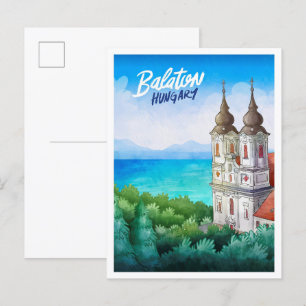 Carte Postale Lac Balaton Hongrie Aquarelle Art Travel