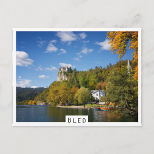 Carte Postale Lac Bled avec des arbres en automne couleurs en Sl