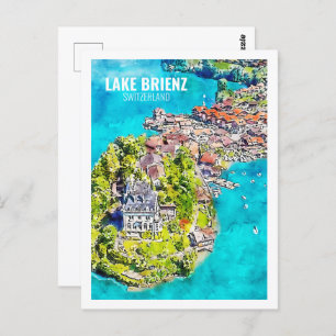 Carte Postale Lac Brienz Suisse Voyage Aquarelle Sketch