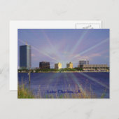 Carte Postale Lac Charles, LA Skyline avec Sunburst (Devant / Derrière)