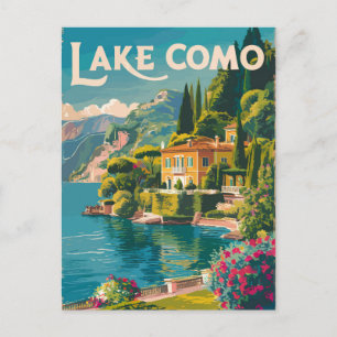 Carte Postale Lac de Côme - Art de Voyage peint Vintage
