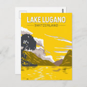 Carte Postale Lac de Lugano Suisse Voyage Art Rétro (Devant / Derrière)