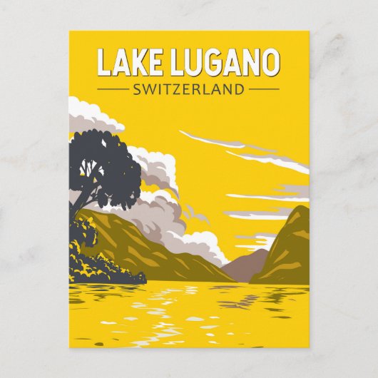 Carte Postale Lac de Lugano Suisse Voyage Art Rétro (Devant)