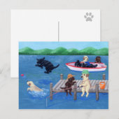 Carte Postale Lac Fun Labradors Peinture (Devant / Derrière)