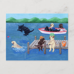 Carte Postale Lac Fun Labradors Peinture