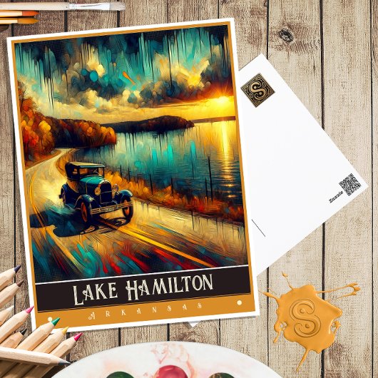 Carte Postale Lac Hamilton, Arkansas | Peinture Vintage
