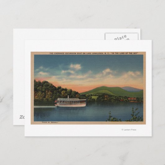 Carte Postale Lac Junaluska, NC - Vue du Cherokee Boat (Devant / Derrière)