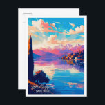 Carte Postale Lac Majeur Suisse Voyage Art vintage<br><div class="desc">Lac Majeur Suisse Art lieu de voyage vintage illustration</div>