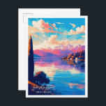 Carte Postale Lac Majeur Suisse Voyage Art vintage<br><div class="desc">Lac Majeur Suisse Art lieu de voyage vintage illustration</div>