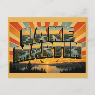 Carte Postale Lac Martin Alabama Rivage Boisé Art Vintage