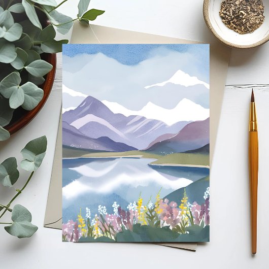 Carte Postale Lac Mountain | Paysage Floral Aquarelle