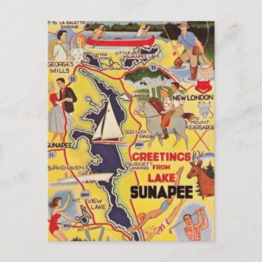 Carte Postale Lac Rétro Sunapee NH (Devant)