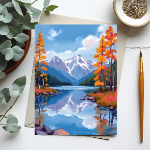 Carte Postale Lac Tahoe Automne Peinture de Montagne de Feuill