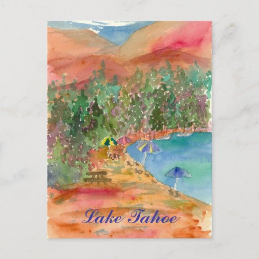 Carte Postale Lac Tahoe Summer Beach Umbrellas Mountains (Devant)