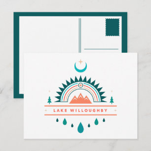 Carte Postale lac willoughby boho arc-en-ciel lune