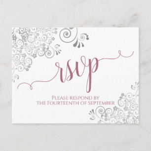 Carte Postale Lacy Calligraphie Dusty Rose mariage blanc RSVP