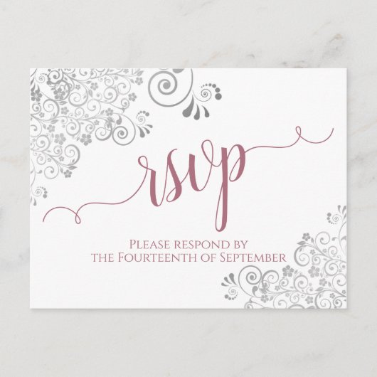 Carte Postale Lacy Calligraphie Dusty Rose mariage blanc RSVP (Devant)