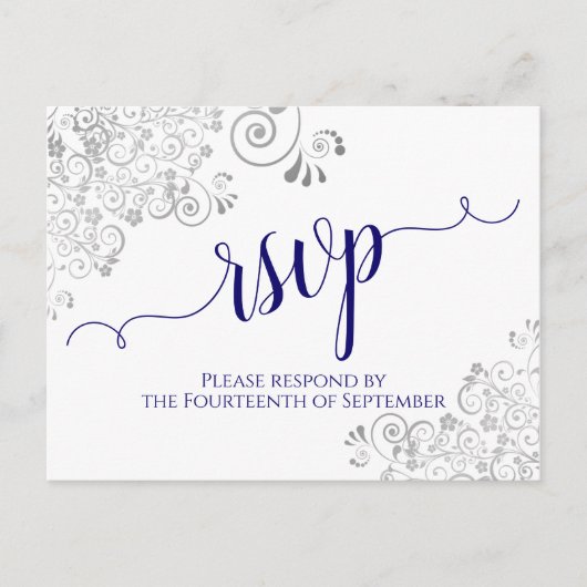 Carte Postale Lacy Calligraphie Marine bleu sur mariage blanc RS (Devant)